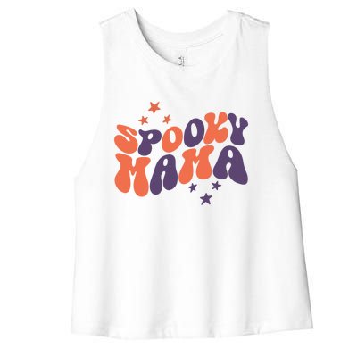 Groovy One Spooky Mama Messy Bun Witch Mom Halloween Gift Women's Racerback Cropped Tank