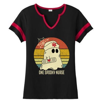 Ghosts One Spooky Nurse Halloween Nurse Fall Scrub RN Ladies Halftime Notch Neck Tee