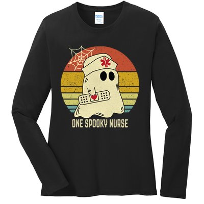 Ghosts One Spooky Nurse Halloween Nurse Fall Scrub RN Ladies Long Sleeve Shirt