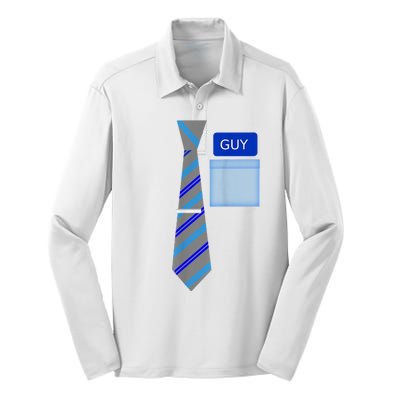 Guy Office Suit And Tie Costume Silk Touch Performance Long Sleeve Polo