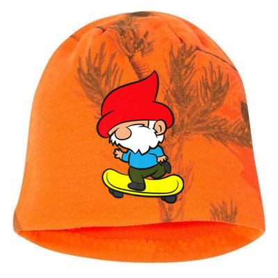 Gnome On Skateboard Cute Gnome Skateboarding Kati - Camo Knit Beanie