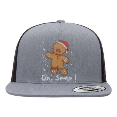 Gingerbread Oh Snap Ugly Christmas Sweater Flat Bill Trucker Hat