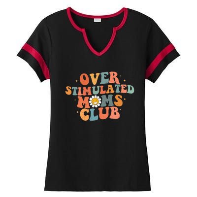 Groovy Over Stimulated Moms Club Mothers Day Funny Design Ladies Halftime Notch Neck Tee