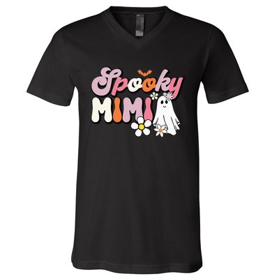 Groovy One Spooky Mimi Mama Grandma Witch Mom Halloween V-Neck T-Shirt