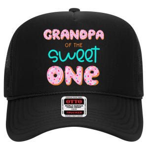 Grandpa of Sweet One First Birthday Matching Family Donut High Crown Mesh Back Trucker Hat