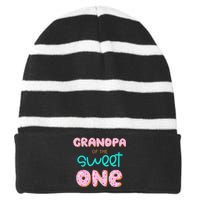 Grandpa of Sweet One First Birthday Matching Family Donut Striped Beanie with Solid Band