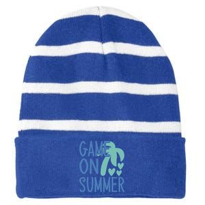 Game On Summer Beach Retro Tropical Summer Cool Gift Striped Beanie with Solid Band