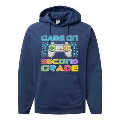 Game On Second Grade Gamers Back To School Gift Performance Fleece Hoodie