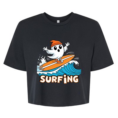 Ghost On Surfboard Funny Surfer Boy Halloween Costume Bella+Canvas Jersey Crop Tee