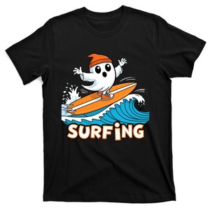 Ghost On Surfboard Funny Surfer Boy Halloween Costume T-Shirt