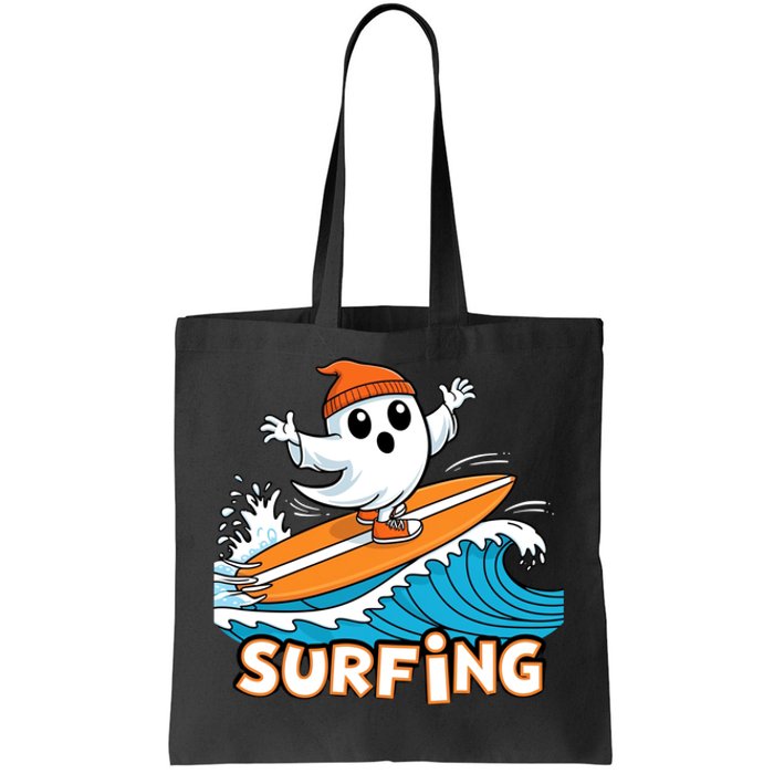 Ghost On Surfboard Funny Surfer Boy Halloween Costume Tote Bag