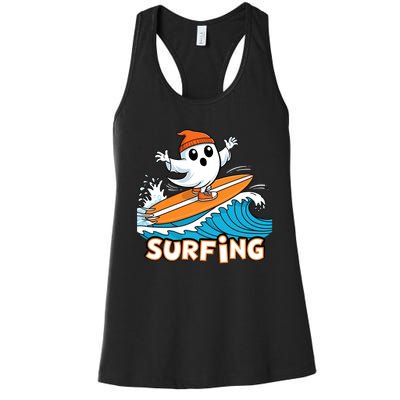 Ghost On Surfboard Funny Surfer Boy Halloween Costume Women's Racerback Tank