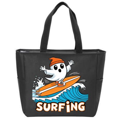 Ghost On Surfboard Funny Surfer Boy Halloween Costume Zip Tote Bag