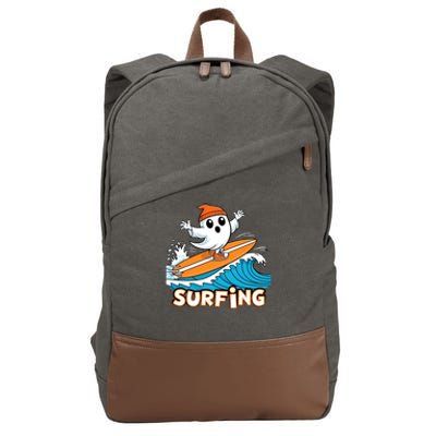 Ghost On Surfboard Funny Surfer Boy Halloween Costume Cotton Canvas Backpack