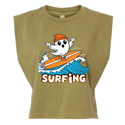 Ghost On Surfboard Funny Surfer Boy Halloween Costume Garment-Dyed Women's Muscle Tee