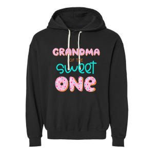 Grandma of Sweet One First Birthday Matching Family Donut Garment-Dyed Fleece Hoodie