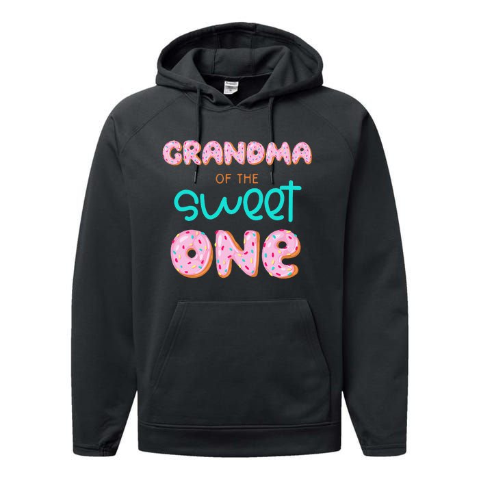 Grandma of Sweet One First Birthday Matching Family Donut Performance Fleece Hoodie