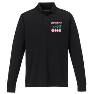 Grandma of Sweet One First Birthday Matching Family Donut Performance Long Sleeve Polo