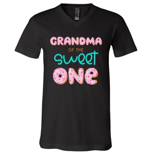 Grandma of Sweet One First Birthday Matching Family Donut V-Neck T-Shirt