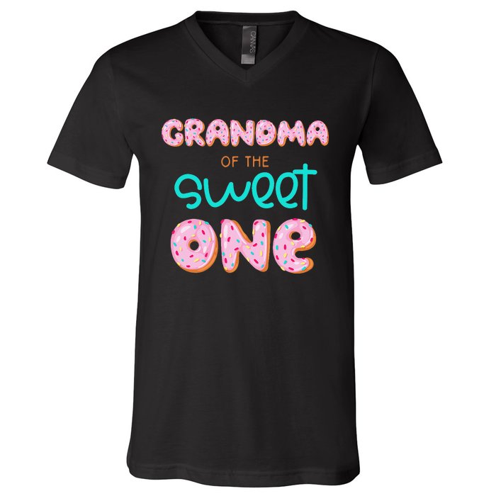 Grandma of Sweet One First Birthday Matching Family Donut V-Neck T-Shirt