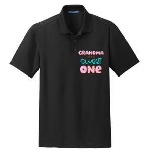 Grandma of Sweet One First Birthday Matching Family Donut Dry Zone Grid Polo