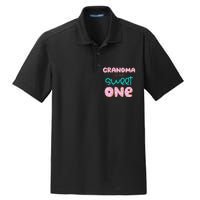 Grandma of Sweet One First Birthday Matching Family Donut Dry Zone Grid Polo