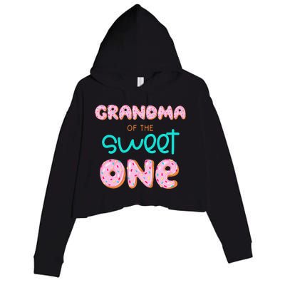 Grandma of Sweet One First Birthday Matching Family Donut Crop Fleece Hoodie