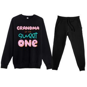 Grandma of Sweet One First Birthday Matching Family Donut Premium Crewneck Sweatsuit Set