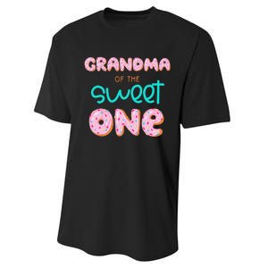 Grandma of Sweet One First Birthday Matching Family Donut Performance Sprint T-Shirt