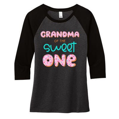 Grandma of Sweet One First Birthday Matching Family Donut Women's Tri-Blend 3/4-Sleeve Raglan Shirt