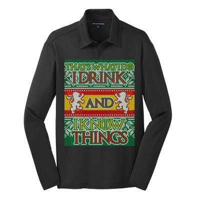 GOT I Drink and I Know Things Ugly Christmas Silk Touch Performance Long Sleeve Polo