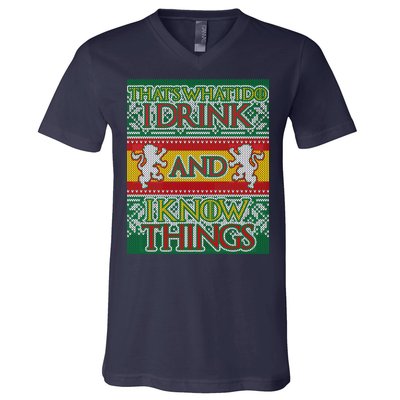 GOT I Drink and I Know Things Ugly Christmas V-Neck T-Shirt