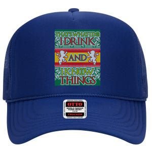 GOT I Drink and I Know Things Ugly Christmas High Crown Mesh Back Trucker Hat