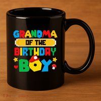 Grandma Of The Birthday Boy Game Gaming Family Matching 11oz C Handle Ceramic Mug