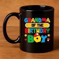 Grandma Of The Birthday Boy Game Gaming Family Matching 11oz C Handle Ceramic Mug