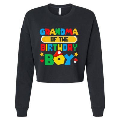 Grandma Of The Birthday Boy Game Gaming Family Matching Cropped Pullover Crew