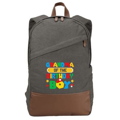 Grandma Of The Birthday Boy Game Gaming Family Matching Cotton Canvas Backpack
