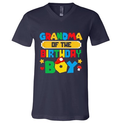 Grandma Of The Birthday Boy Game Gaming Family Matching V-Neck T-Shirt