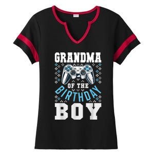 Grandma Of The Birthday Boy Matching Video Gamer Birthday Ladies Halftime Notch Neck Tee