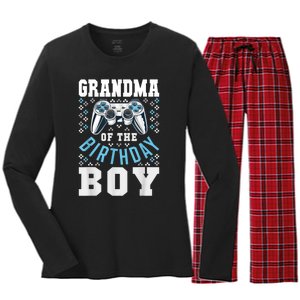 Grandma Of The Birthday Boy Matching Video Gamer Birthday Women's Long Sleeve Flannel Pajama Set 