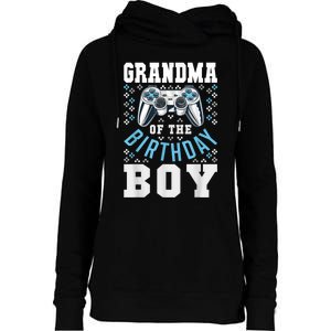 Grandma Of The Birthday Boy Matching Video Gamer Birthday Womens Funnel Neck Pullover Hood