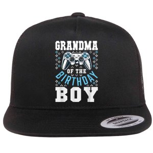 Grandma Of The Birthday Boy Matching Video Gamer Birthday Flat Bill Trucker Hat