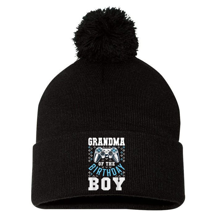 Grandma Of The Birthday Boy Matching Video Gamer Birthday Pom Pom 12in Knit Beanie