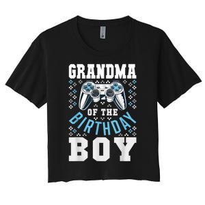 Grandma Of The Birthday Boy Matching Video Gamer Birthday Women's Crop Top Tee