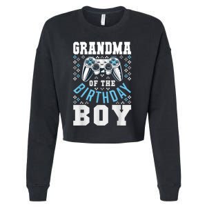 Grandma Of The Birthday Boy Matching Video Gamer Birthday Cropped Pullover Crew