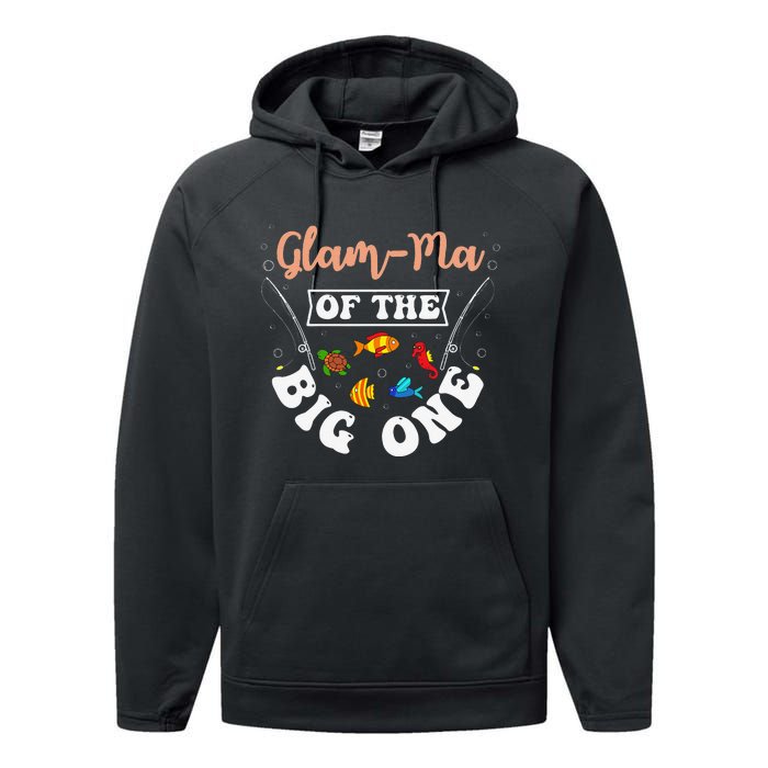 GlamMa Of The Big One Fishing Birthday Party Bday Performance Fleece Hoodie