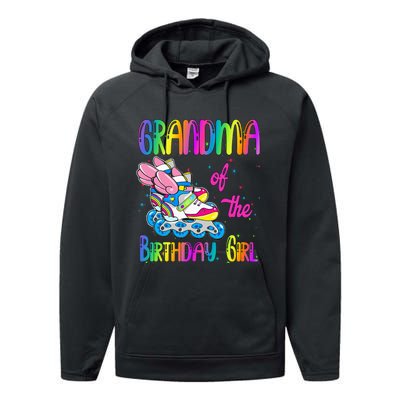 Grandma Of The Birthday Girl Rolling Skate Family Party Performance Fleece Hoodie