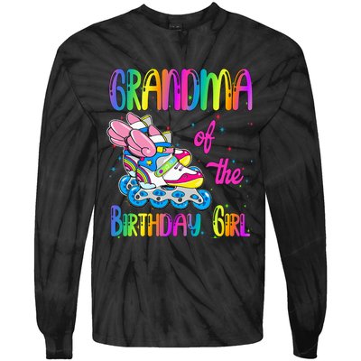 Grandma Of The Birthday Girl Rolling Skate Family Party Tie-Dye Long Sleeve Shirt