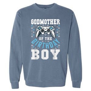 Godmother Of The Birthday Boy Matching Video Gamer Birthday Garment-Dyed Sweatshirt