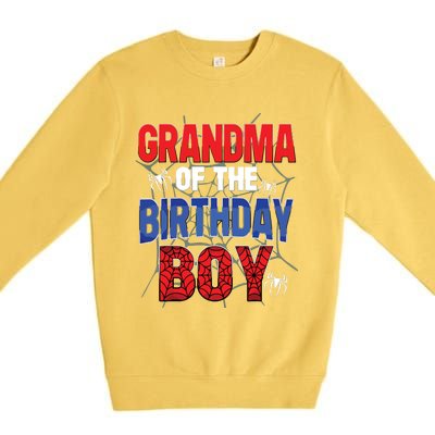 Grandma Of The Birthday Boy Matching Family Spider Web Premium Crewneck Sweatshirt